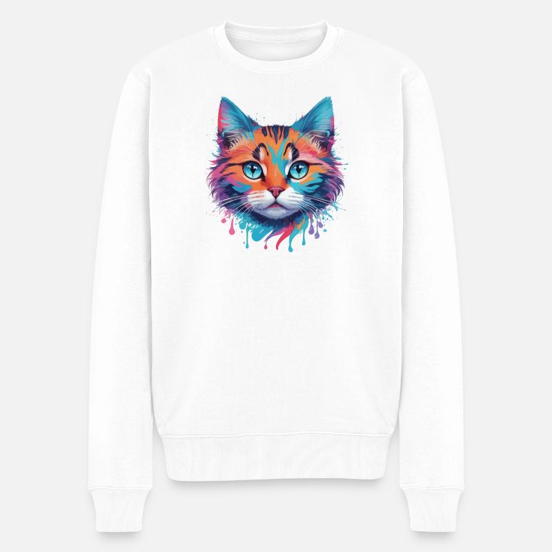 Niedliche Katze - Männer Premium Bio Pullover - Weiß