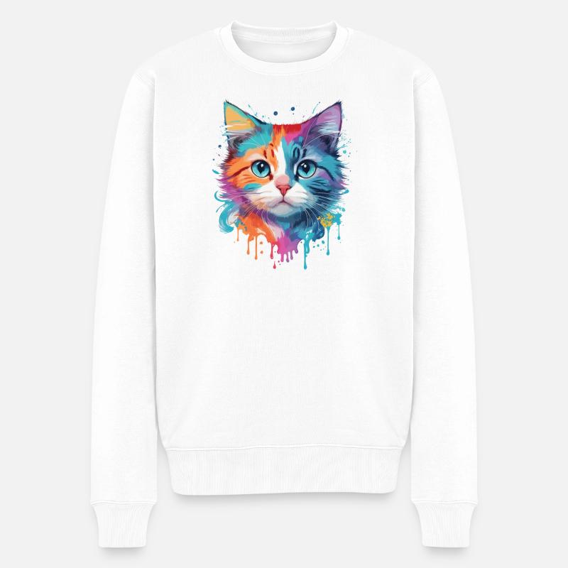 Niedliche Katze - Männer Premium Bio Pullover - Weiß