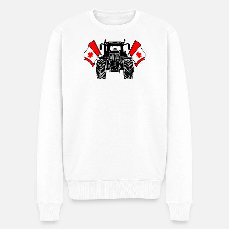 Traktor Zwei Flaggen Kanada - Männer Premium Bio Pullover - Weiß