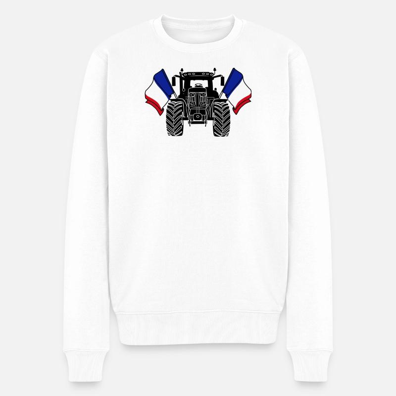 Traktor zwei Fahnen Frankreich - Männer Premium Bio Pullover - Weiß