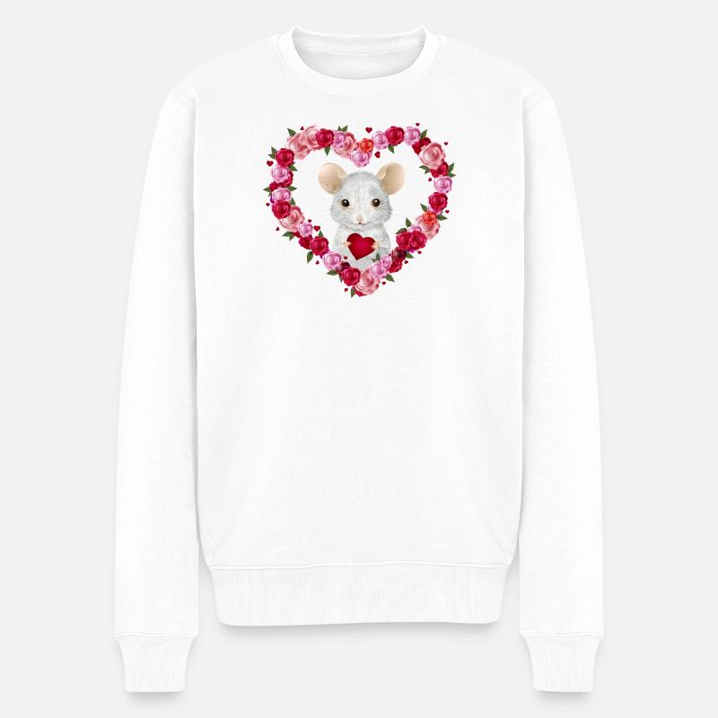 weiße Maus mit Rosen Herz zum Valentinstag - Männer Premium Bio Pullover - Weiß