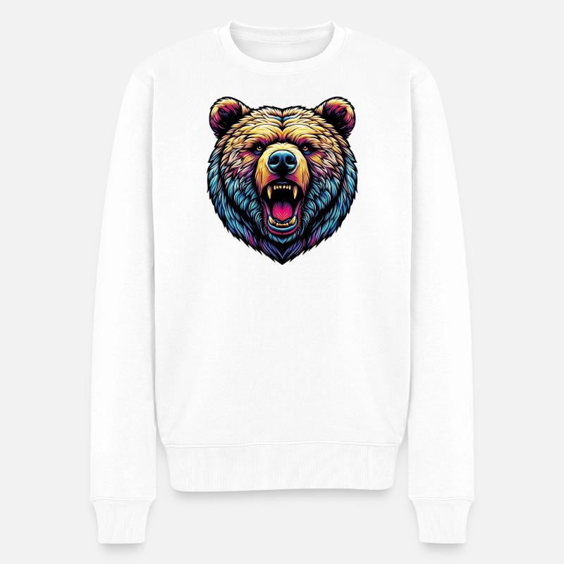 Wütender wilder Bär - Männer Premium Bio Pullover - Weiß