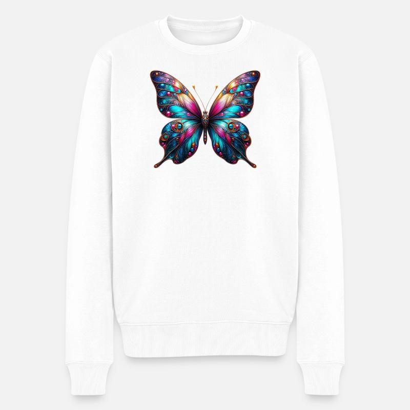 Schmetterling - Männer Premium Bio Pullover - Weiß