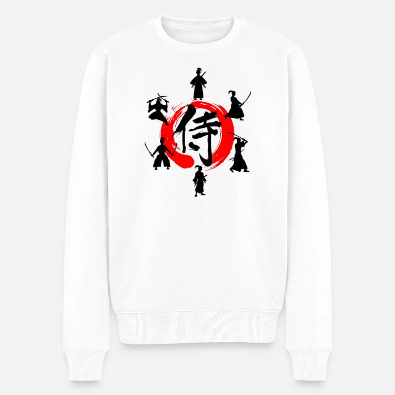 Enso-Zen-Kreis mit Samurai - Männer Premium Bio Pullover - Weiß