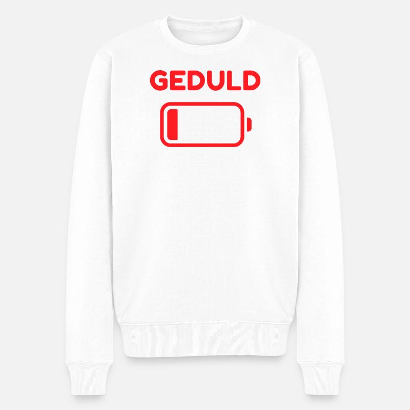 Geduld Battery Motiv - Männer Premium Bio Pullover - Weiß