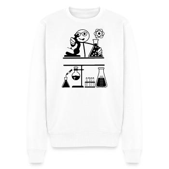Labor mit Strichmännchen schaut ins Mikroskop - Männer Premium Bio Pullover - Weiß - Vorne - Thijin (182cm)