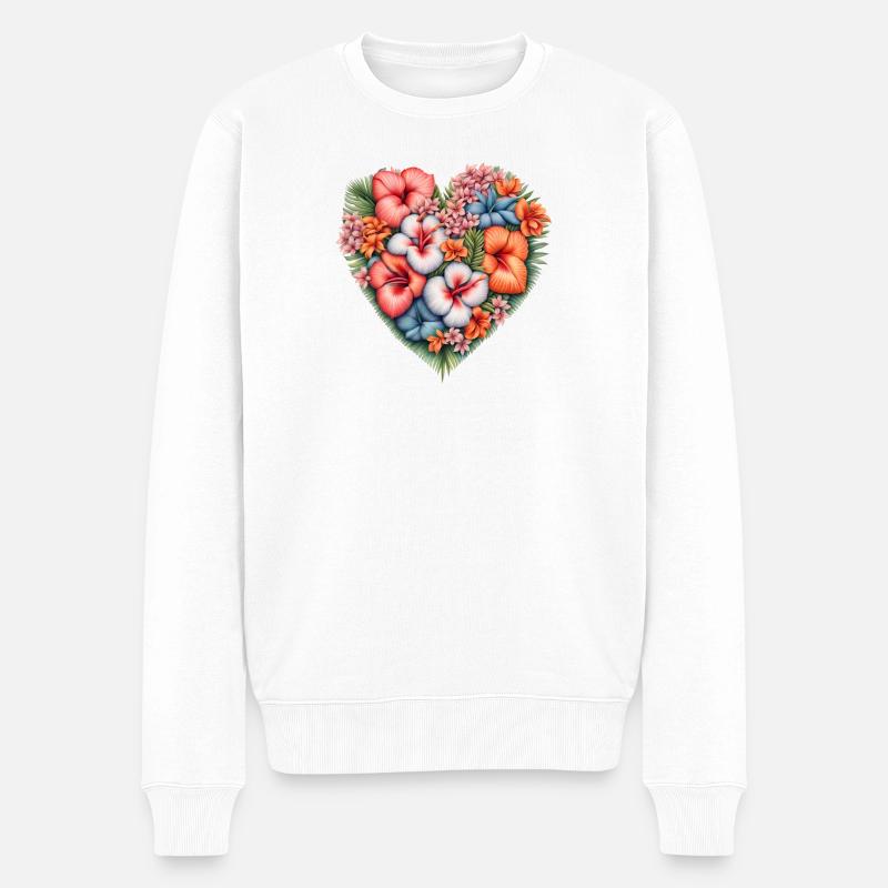 Motif de fleur de coeur d’hibiscus - Pull Premium bio Homme - blanc