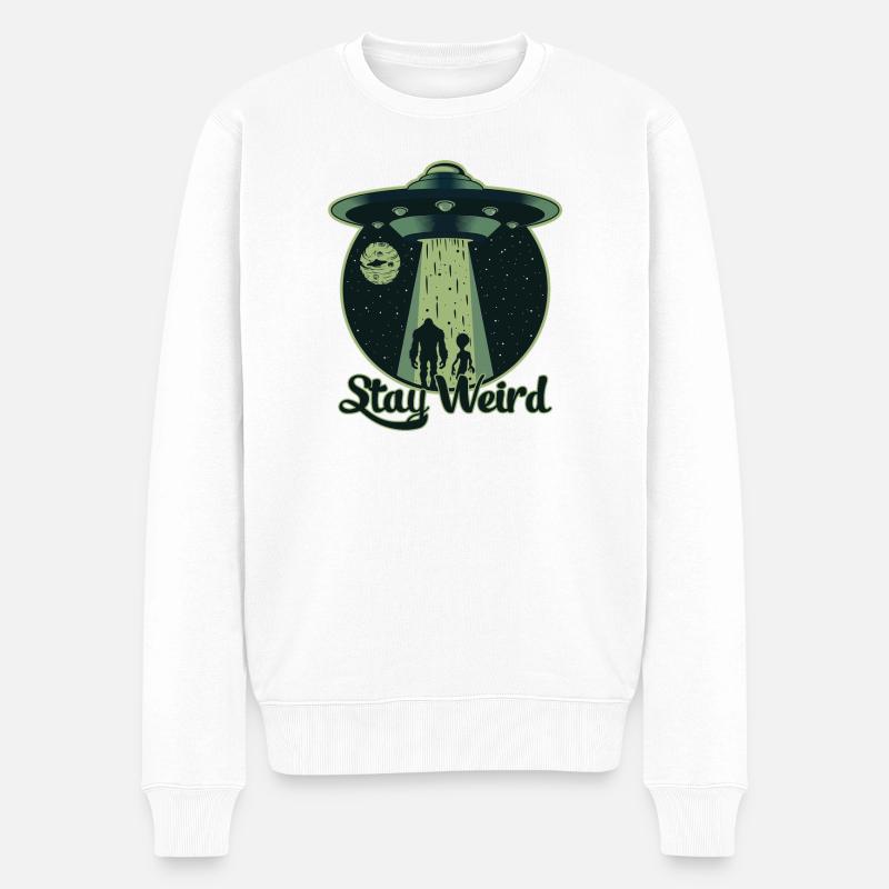 Bleib seltsam - UFO, Alien - Männer Premium Bio Pullover - Weiß