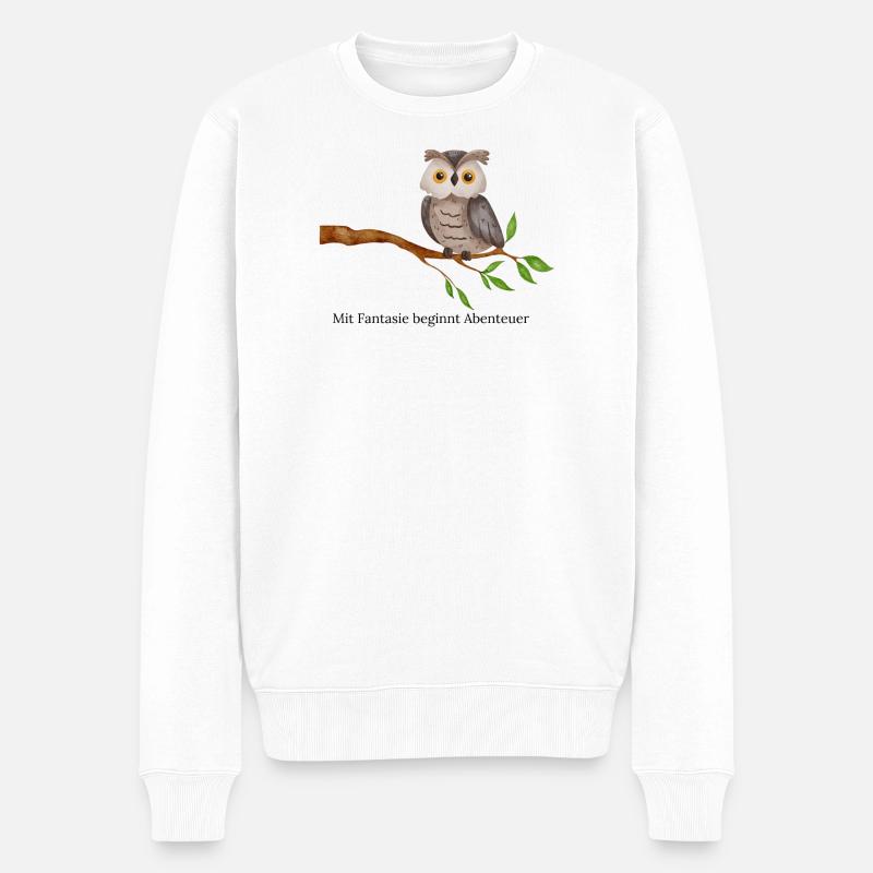 Eulen Motiv - Männer Premium Bio Pullover - Weiß