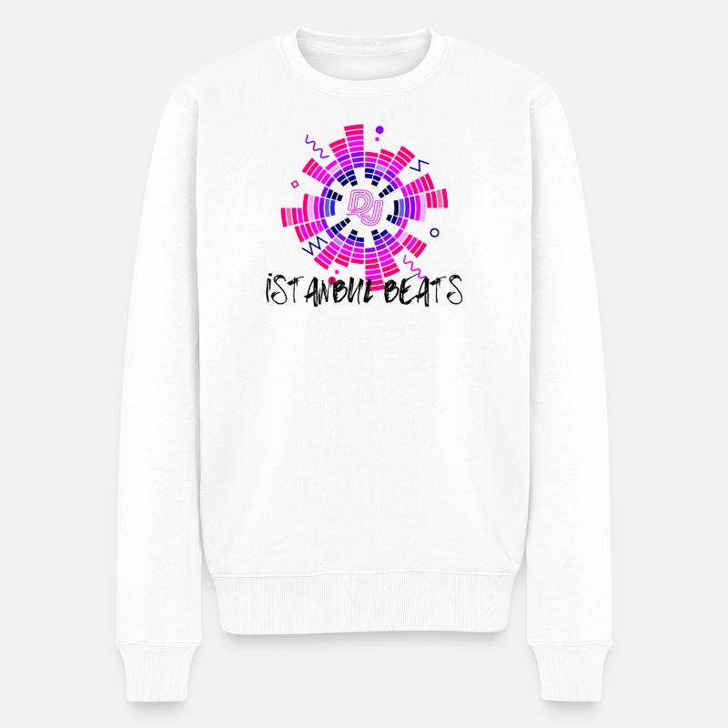 Disco Neon DJ Kreisdesign - Männer Premium Bio Pullover - Weiß