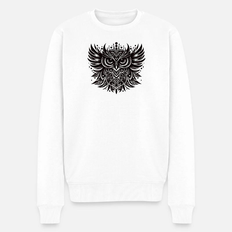Schwarze Eule - Männer Premium Bio Pullover - Weiß