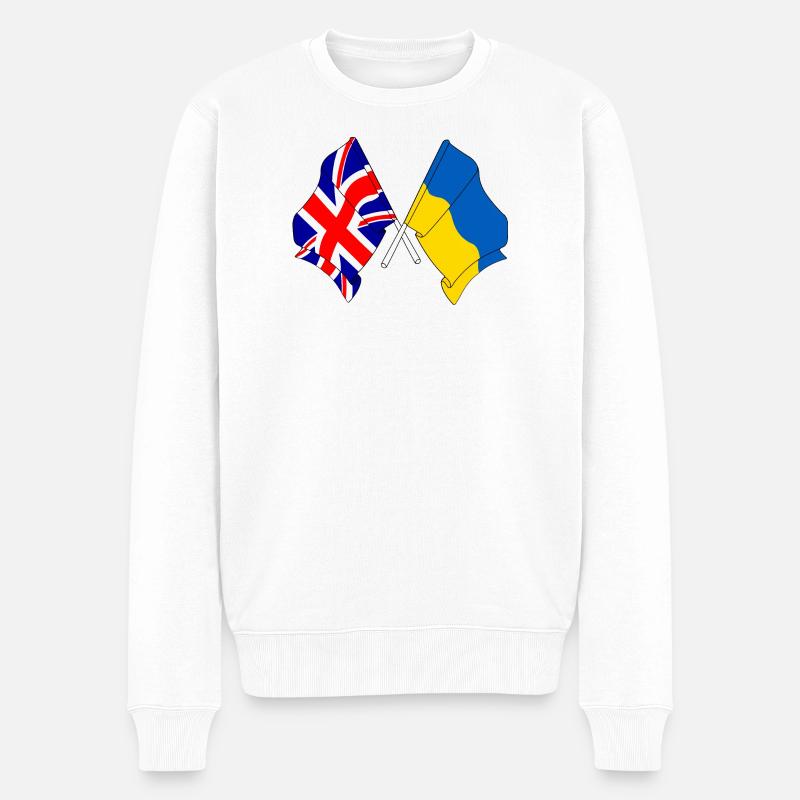 Flagge von England und Flagge Ukraine - Männer Premium Bio Pullover - Weiß