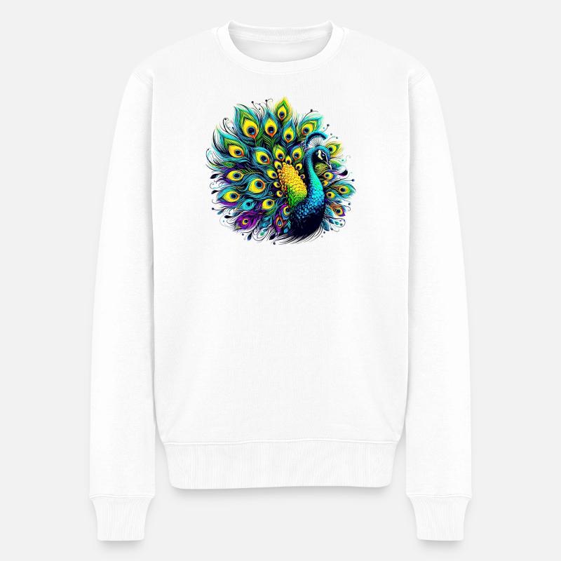 Pfau - Männer Premium Bio Pullover - Weiß