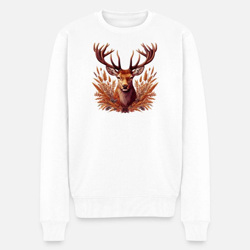 Hirsch - Männer Premium Bio Pullover - Weiß