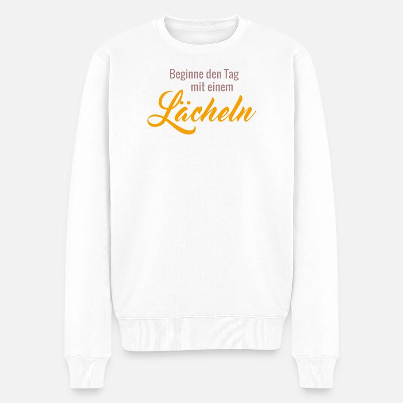positive Sprüche Beginne den Tag mit einem Lächeln - Männer Premium Bio Pullover - Weiß