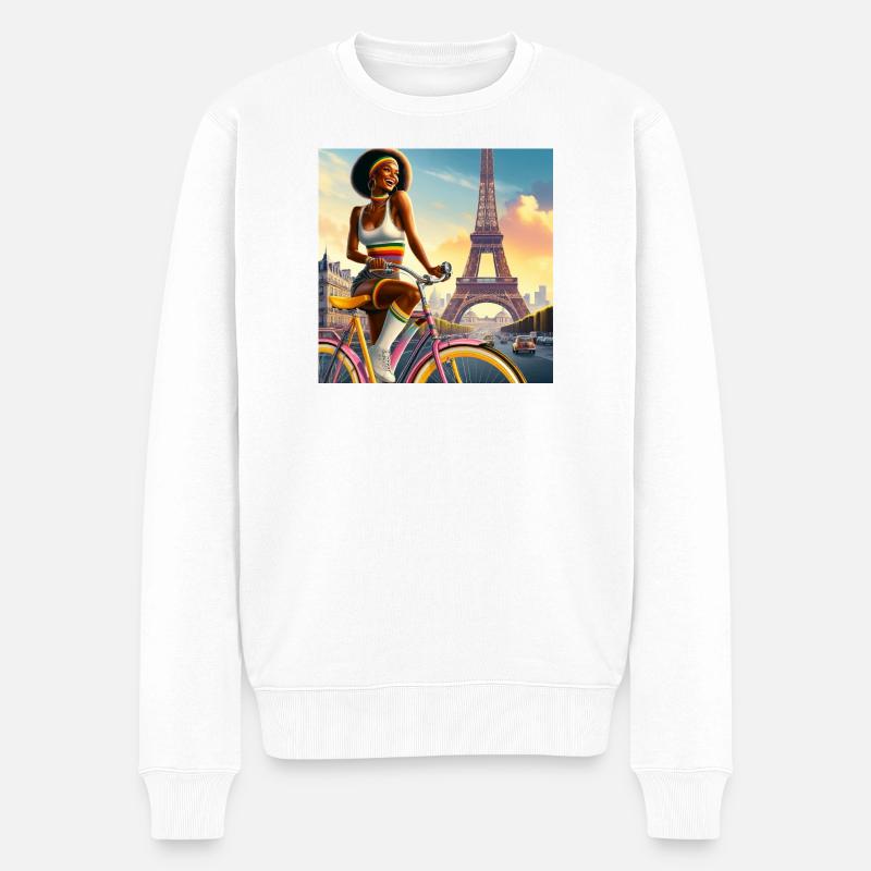 Belle Fille à Vélo, Tour Eiffel - Pull Premium bio Homme - blanc
