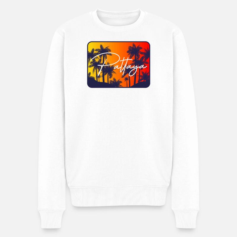 Pattaya Palmen Sunset - Männer Premium Bio Pullover - Weiß