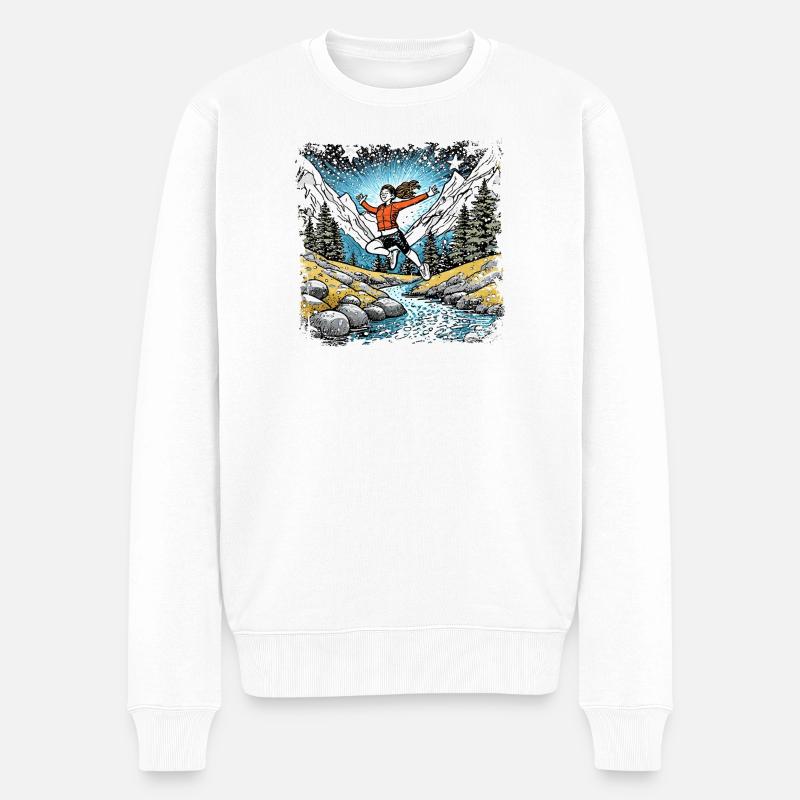 sportliches Mädchen | Bergbach - Männer Premium Bio Pullover - Weiß