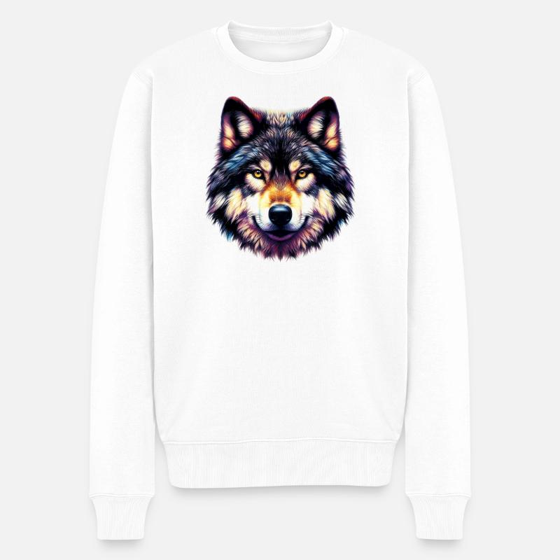 Wolf - Männer Premium Bio Pullover - Weiß