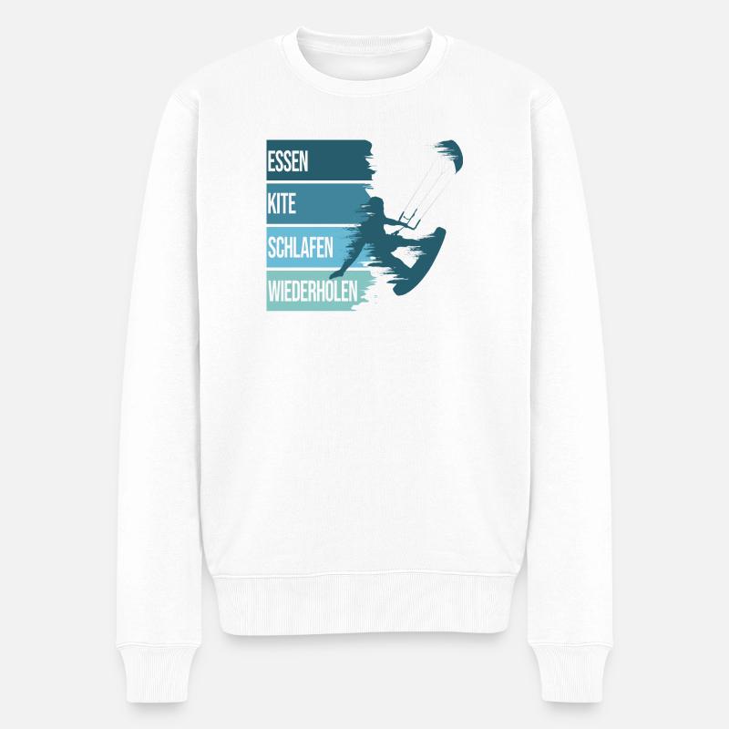 Essen, Kite, Schlafen, Wiederholen - Männer Premium Bio Pullover - Weiß