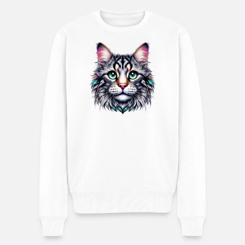 Katze - Männer Premium Bio Pullover - Weiß