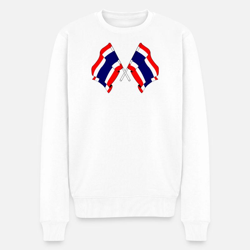 Zwei Flaggen aus Thailand gekreuzt - Männer Premium Bio Pullover - Weiß