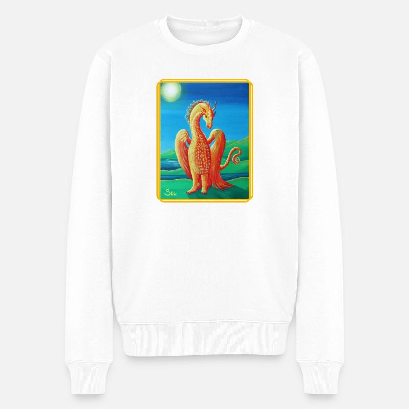 Drache Glücksdrache Fiora - Sonja Ariel von Staden - Männer Premium Bio Pullover - Weiß