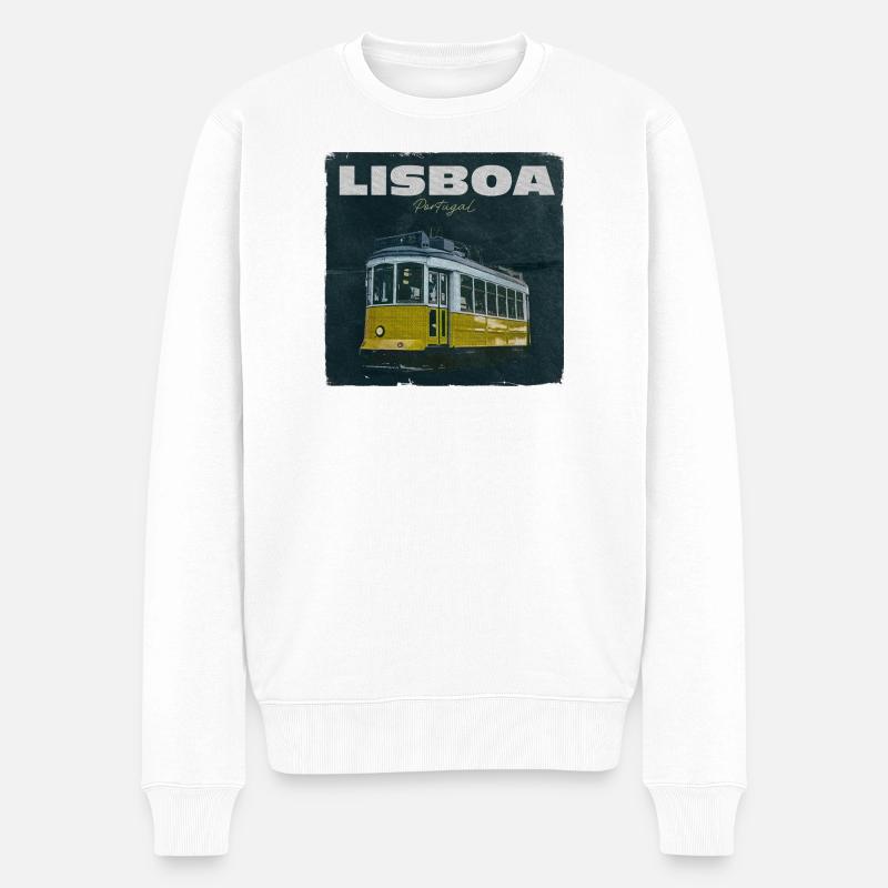 Tramway jaune de Lisbonne rétro - Pull Premium bio Homme - blanc