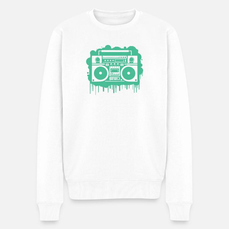 Cyan Ghettoblaster (durchsichtig) - Männer Premium Bio Pullover - Weiß