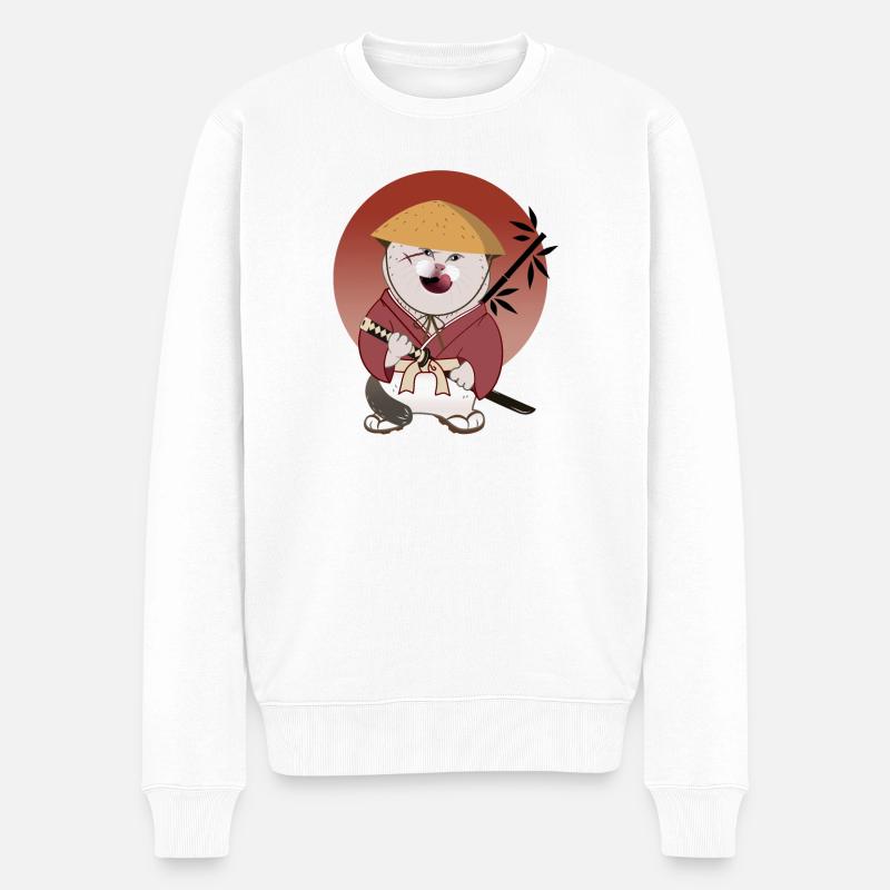 Chat Batosai avec chapeau de paille et cicatrice - Pull Premium bio Homme - blanc