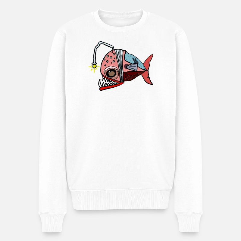 Fischkollage mit Lampenblick Anglerfisch - Männer Premium Bio Pullover - Weiß