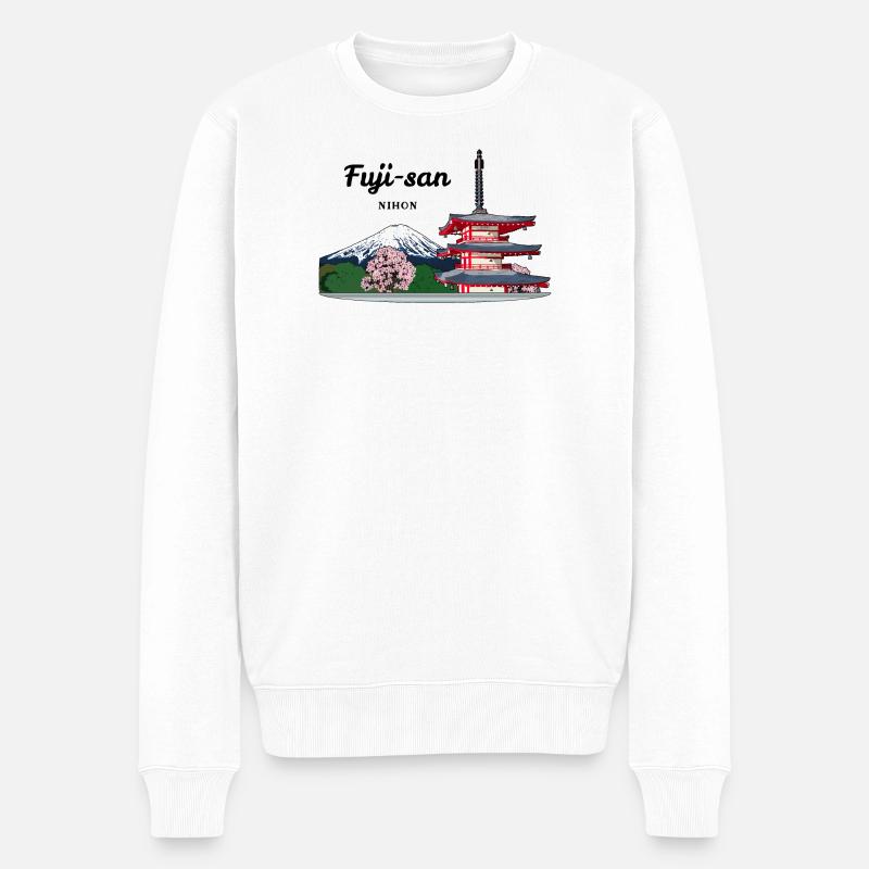 Berg Fuji, Japan, Pagode - Männer Premium Bio Pullover - Weiß