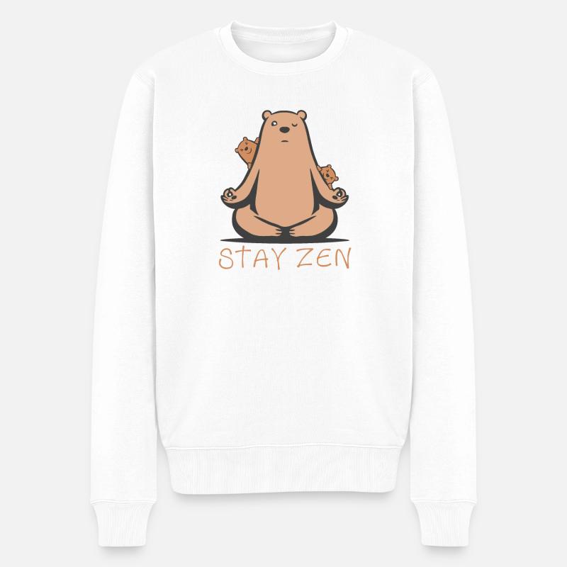 Bären-Yoga Bleib Zen - Männer Premium Bio Pullover - Weiß