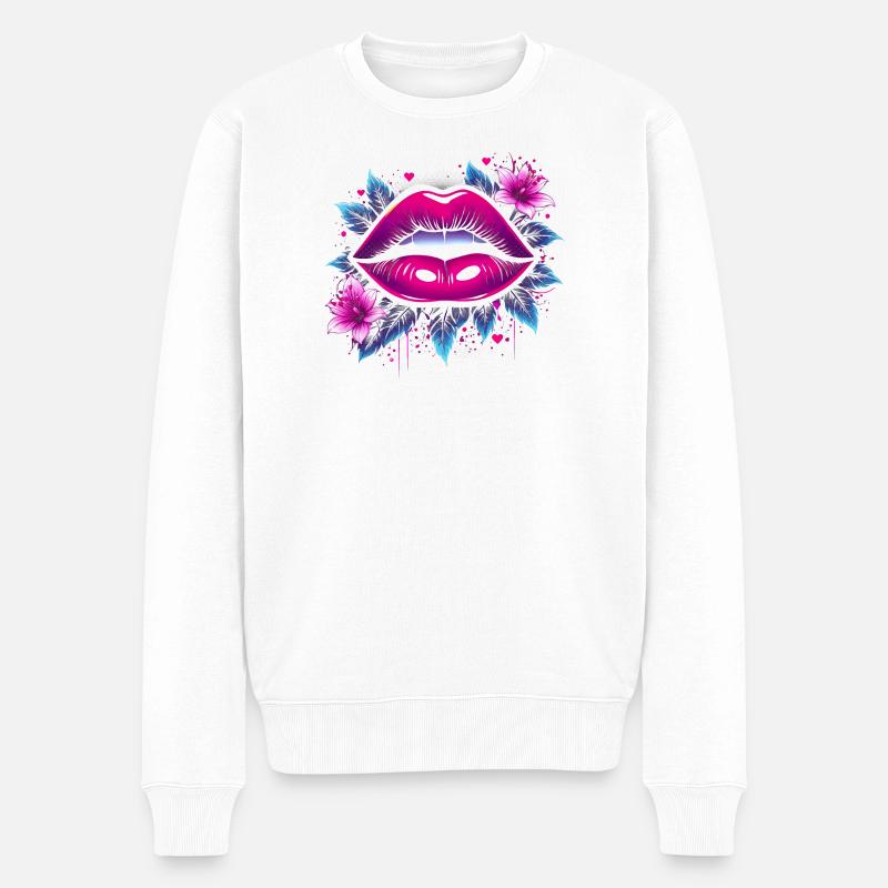 Lippen und Blüten - Männer Premium Bio Pullover - Weiß
