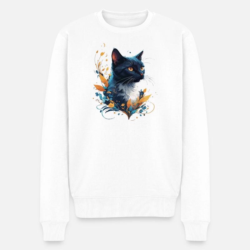 Bunte Katze - Männer Premium Bio Pullover - Weiß