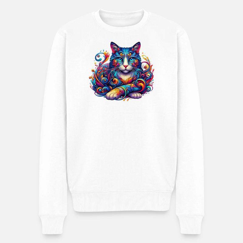 Katze - Männer Premium Bio Pullover - Weiß