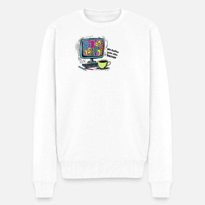 Mit Kaffee geht alles besser - Männer Premium Bio Pullover - Weiß