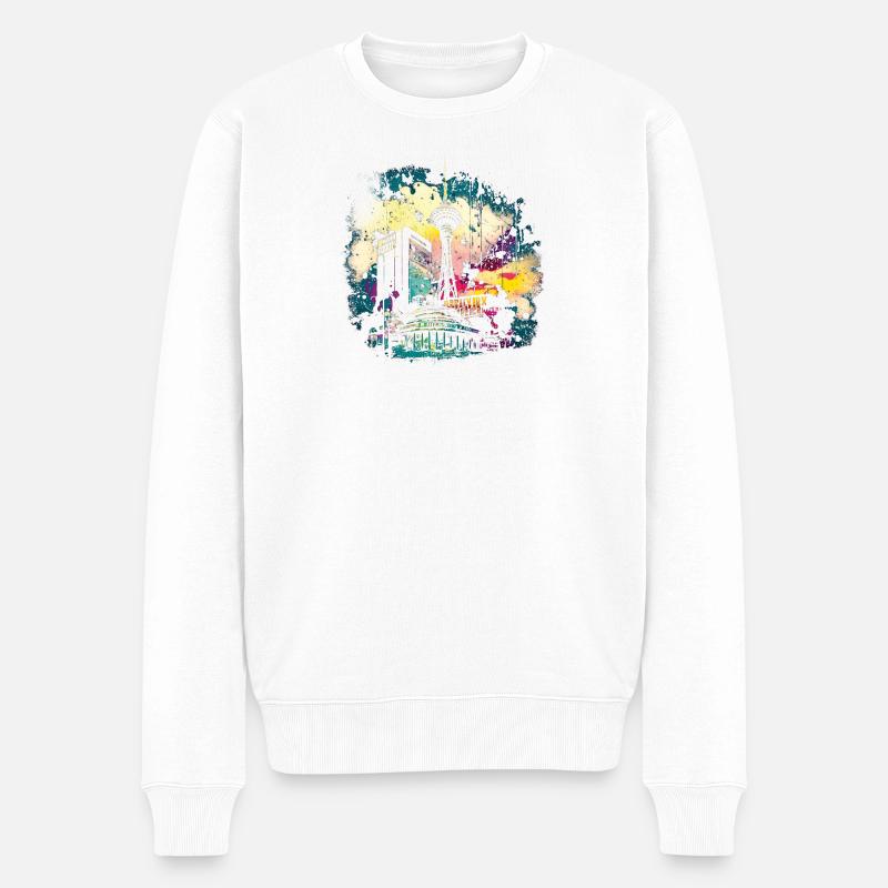 Berliner Farbspritzer Skyline - Männer Premium Bio Pullover - Weiß