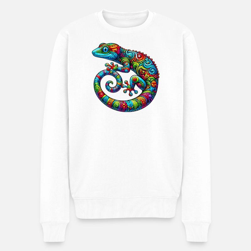 Gecko - Männer Premium Bio Pullover - Weiß