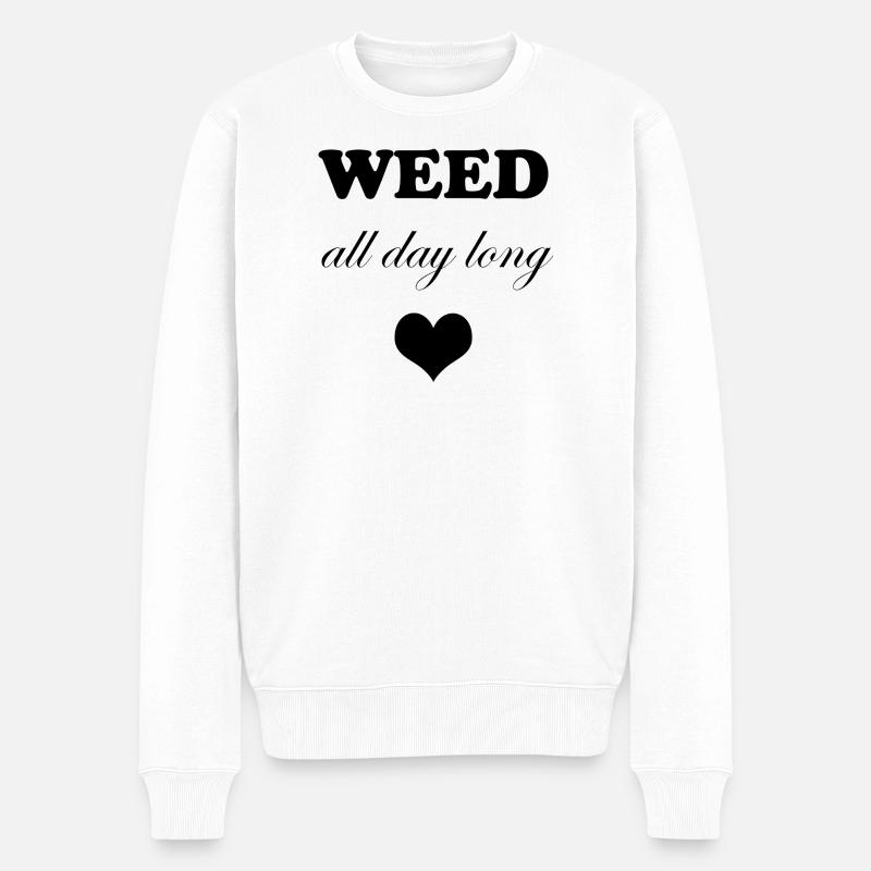 Weed All Day Long Heart - Männer Premium Bio Pullover - Weiß