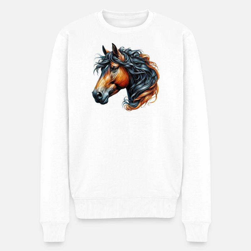 Pferd - Männer Premium Bio Pullover - Weiß