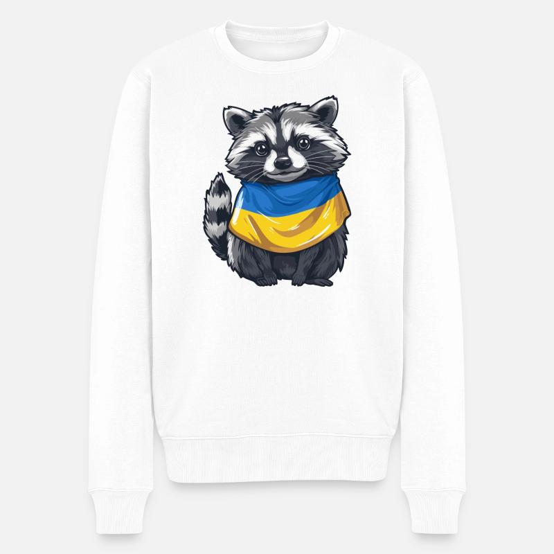 Niedlicher Waschbär mit Ukraine Halstuch - Männer Premium Bio Pullover - Weiß