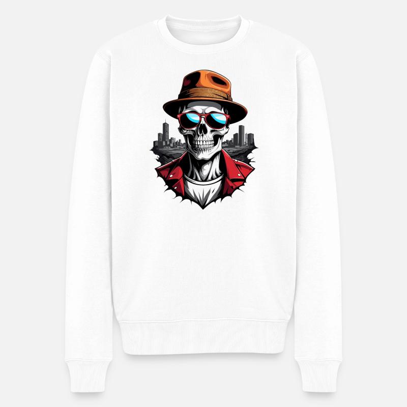 Coole Totenkopf - Männer Premium Bio Pullover - Weiß
