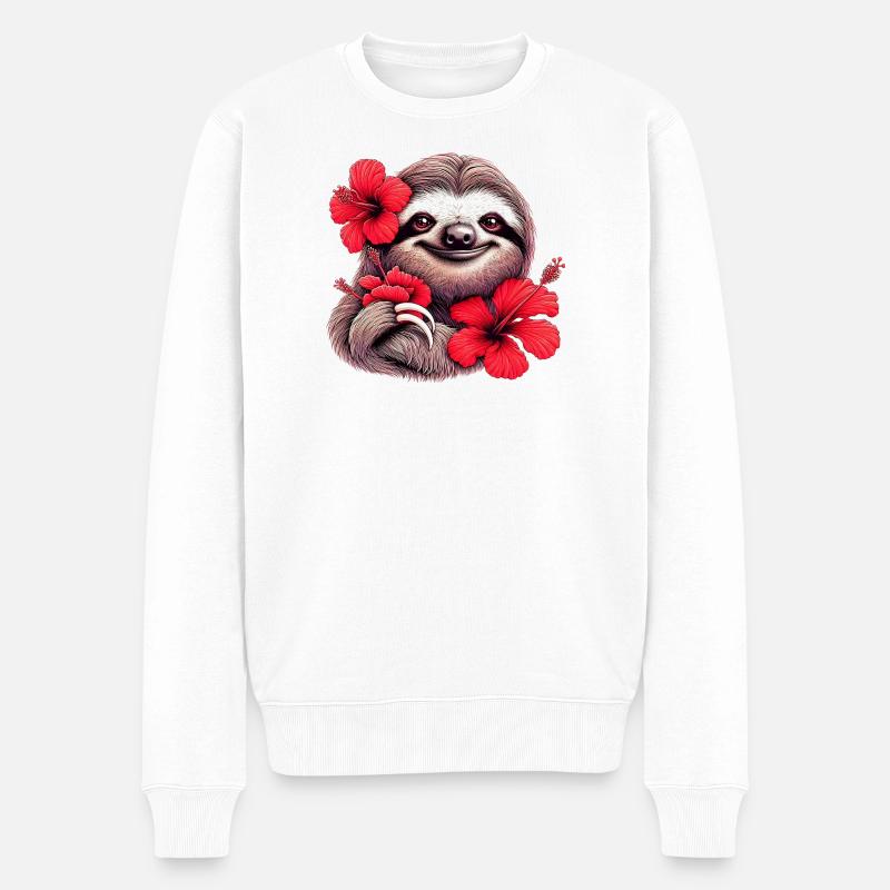 Paresseux aux fleurs d’hibiscus - Pull Premium bio Homme - blanc