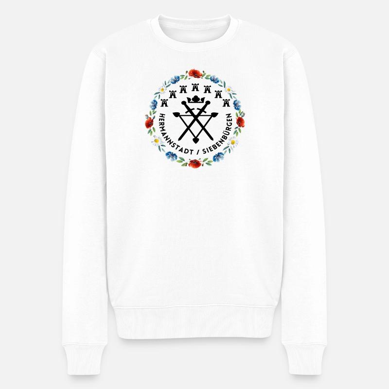 Siebenbürgen Hermannstadt mit schwarzer Schrift - Männer Premium Bio Pullover - Weiß