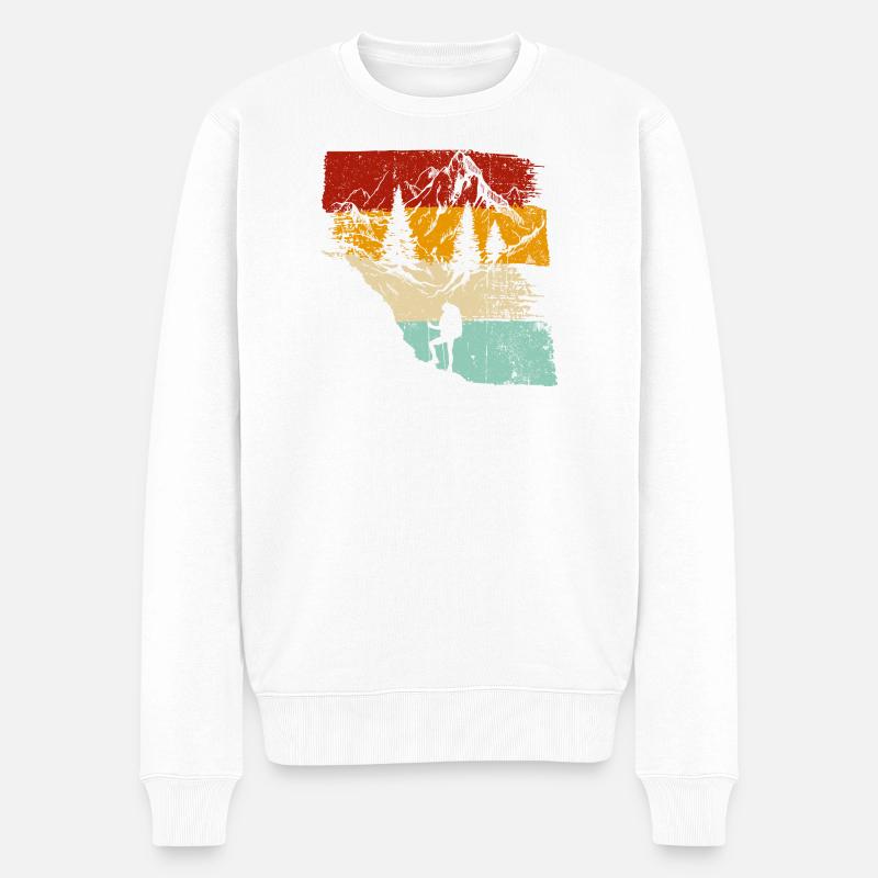 Sonnenuntergang Wald Trek Retro - Männer Premium Bio Pullover - Weiß
