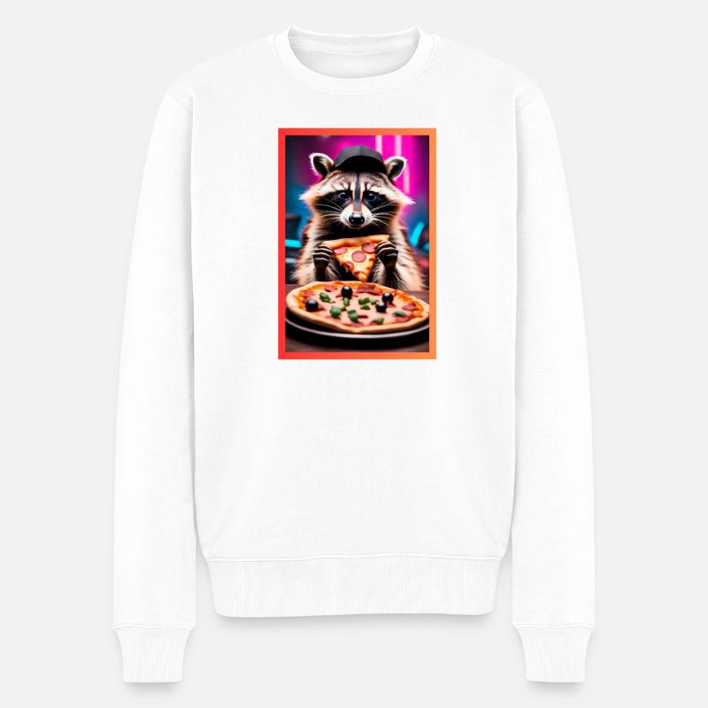 Waschbär mit Pizza Neon Cap - Männer Premium Bio Pullover - Weiß