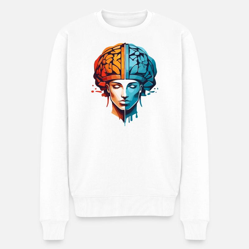 Frauen Denken - Männer Premium Bio Pullover - Weiß