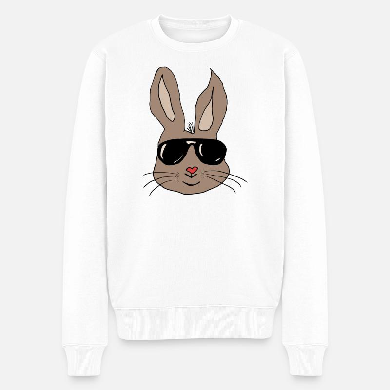 Hase mit Sonnenbrille Herznase - Männer Premium Bio Pullover - Weiß
