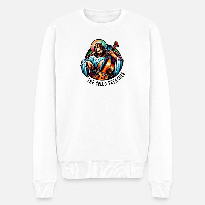 Le violoncelle prêche Jésus-Christ - Pull Premium bio Homme - blanc
